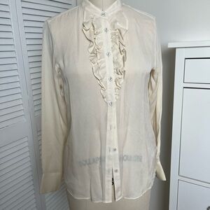Cream Ruffle Silk Blouse